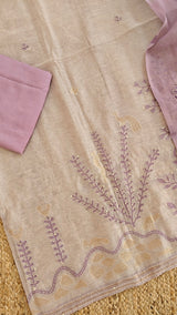 Linen Jamdani with French Knot embroidery dress material