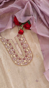 Linen Jamdani with French Knot embroidery dress material