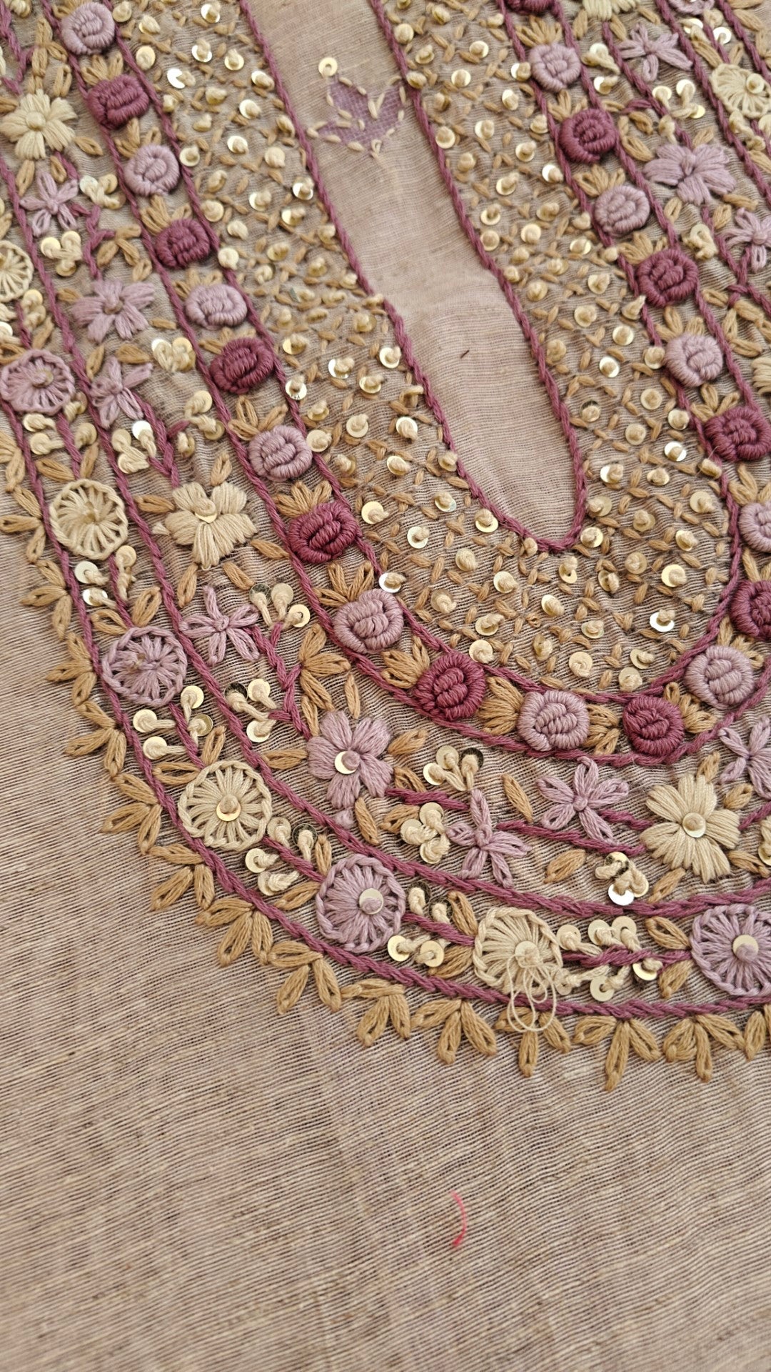 Linen Jamdani with French Knot embroidery dress material