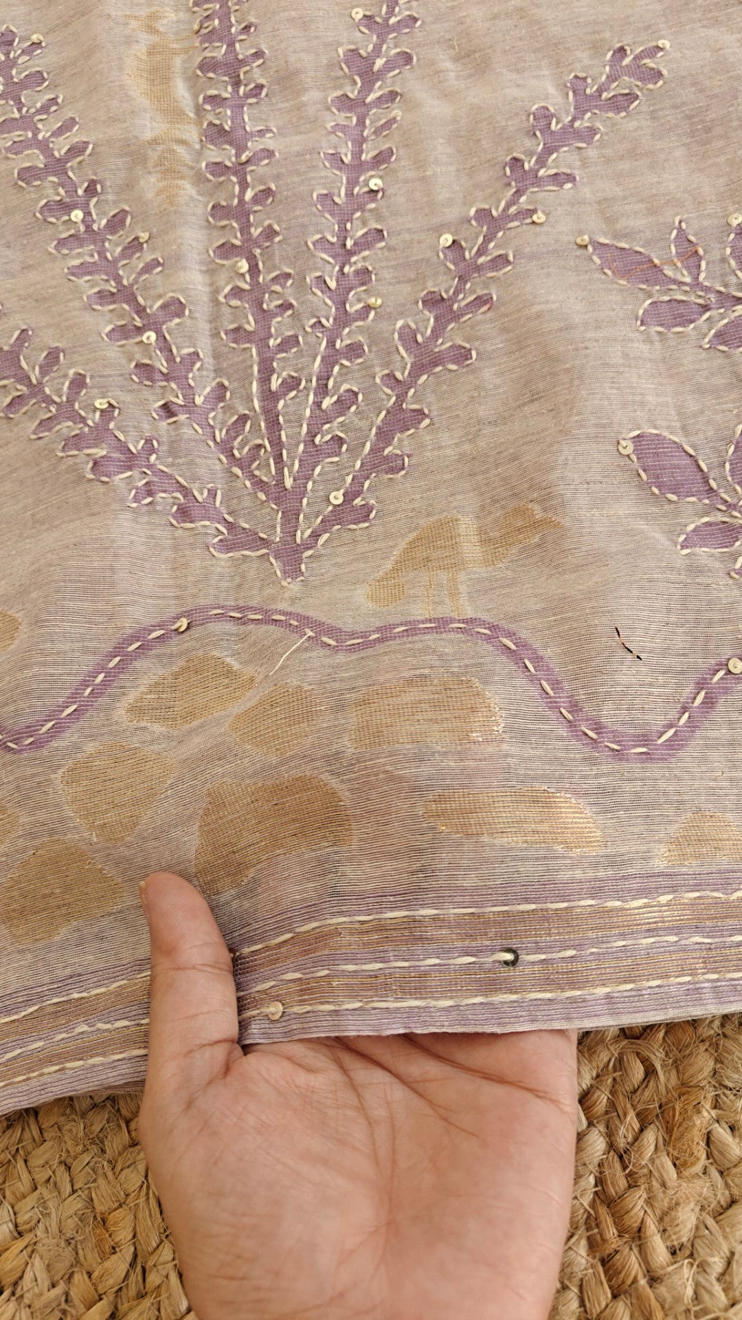 Linen Jamdani with French Knot embroidery dress material