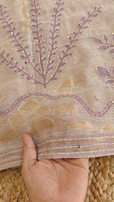 Linen Jamdani with French Knot embroidery dress material