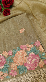 Crush tissue with flower embroidery