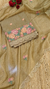 Crush tissue with flower embroidery