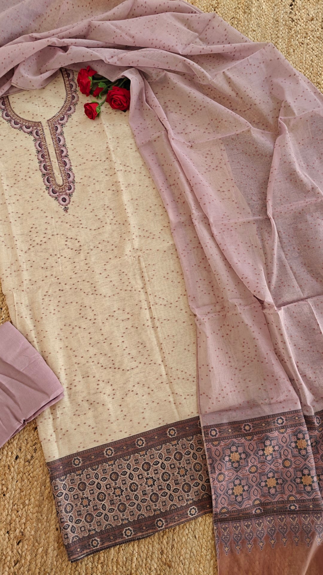 Woven Jamdani handwork on linen fabric Dress material.