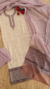 Woven Jamdani handwork on linen fabric Dress material.