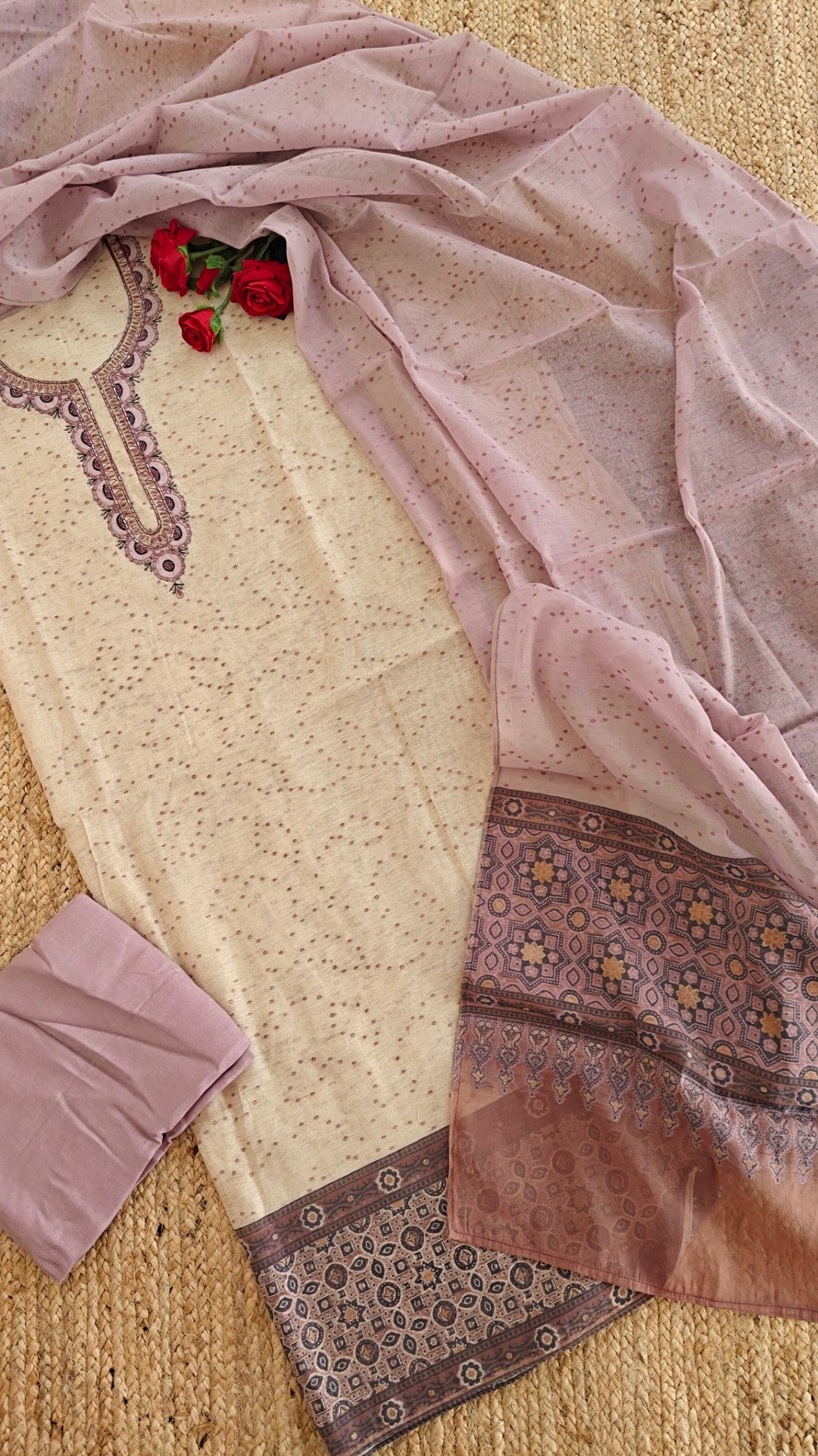 Woven Jamdani handwork on linen fabric Dress material.