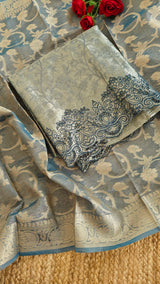 Blue tissue with cutwork and scallop embroidery