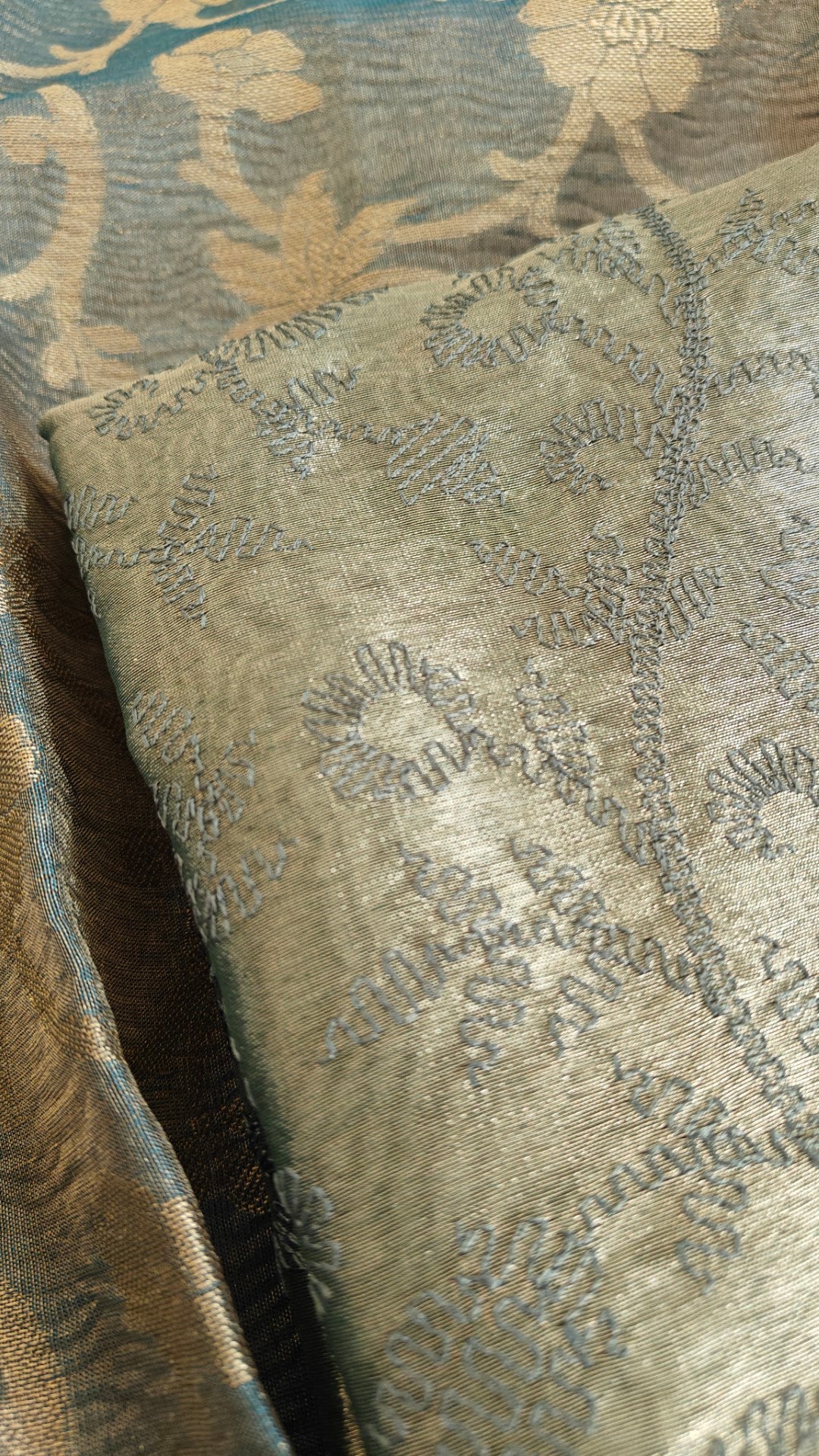 Blue tissue with cutwork and scallop embroidery