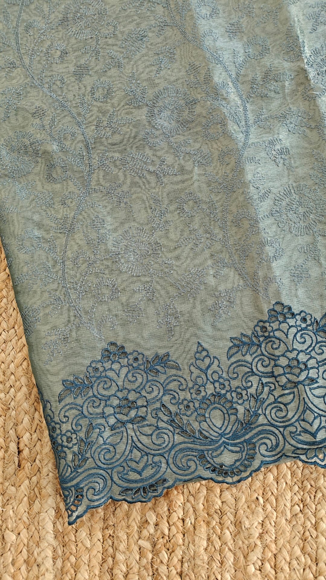 Blue tissue with cutwork and scallop embroidery