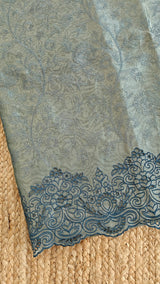 Blue tissue with cutwork and scallop embroidery
