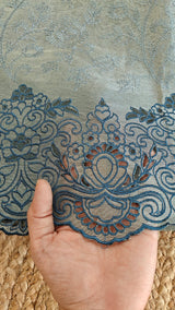 Blue tissue with cutwork and scallop embroidery
