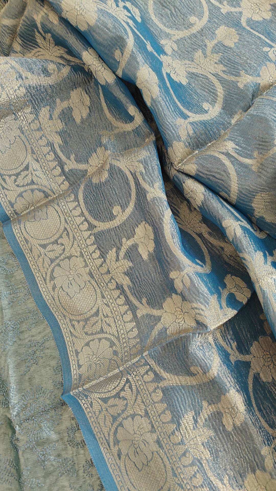 Blue tissue with cutwork and scallop embroidery