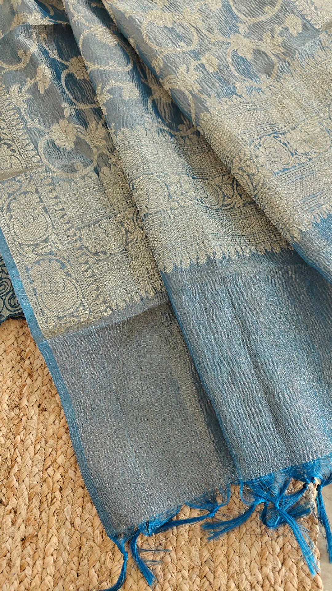 Blue tissue with cutwork and scallop embroidery