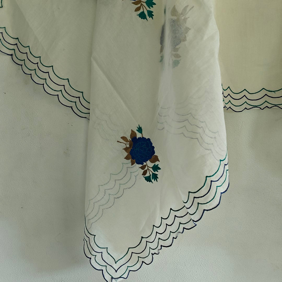 Blue Floral Pure Maheshwari with scallop border Dupatta