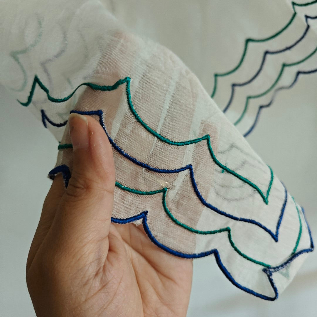 Blue Floral Pure Maheshwari with scallop border Dupatta