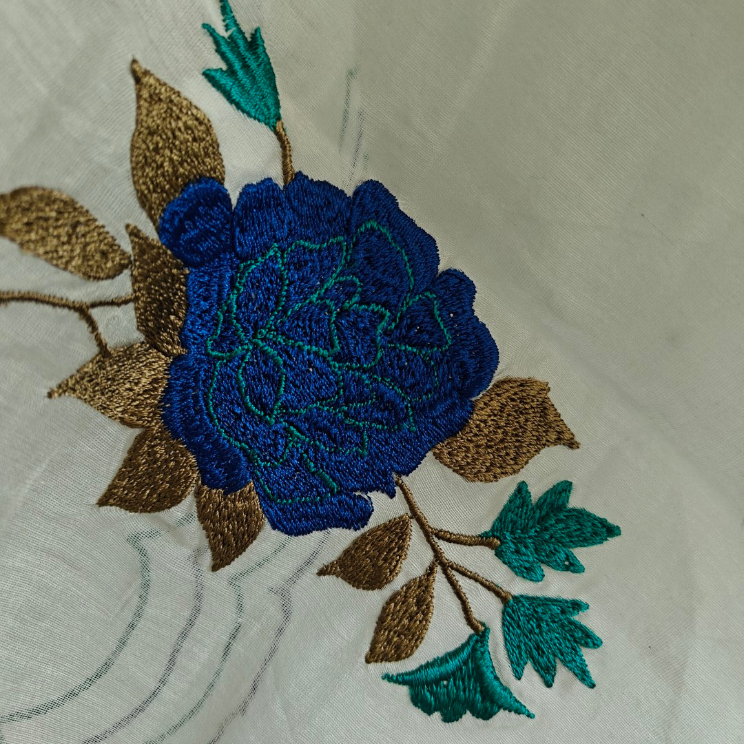 Blue Floral Pure Maheshwari with scallop border Dupatta