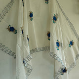 Blue Floral Pure Maheshwari with scallop border Dupatta