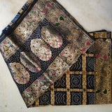 Silk Jacquard Black dupatta bandhani print