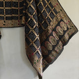 Silk Jacquard Black dupatta bandhani print