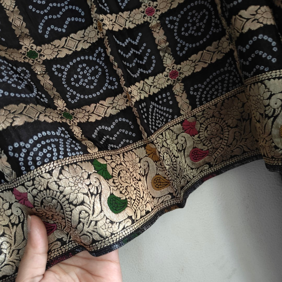 Silk Jacquard Black dupatta bandhani print