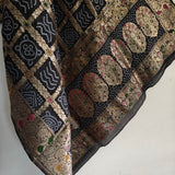 Silk Jacquard Black dupatta bandhani print