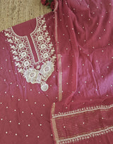 Wine Color Pure Mul handwork chikankari Kurta Dupatta set