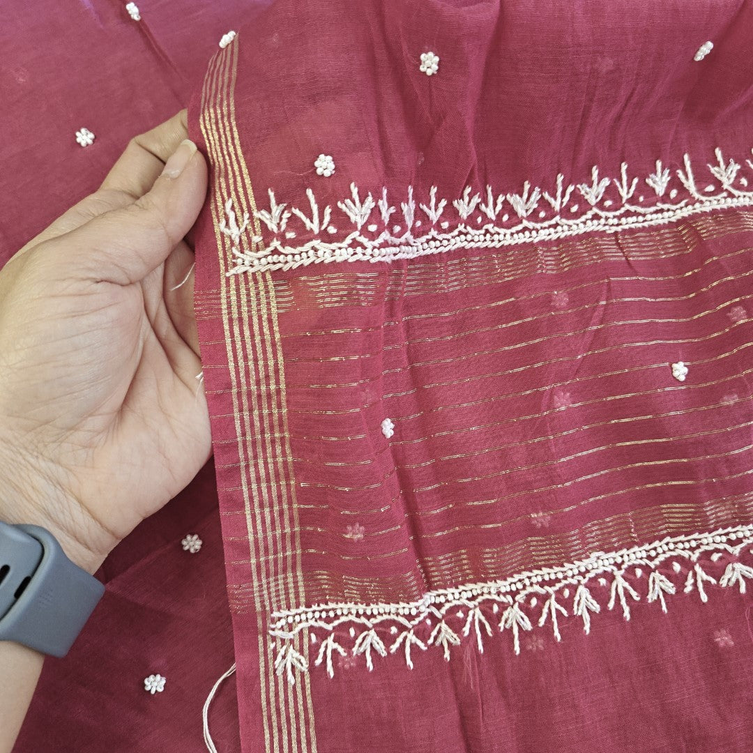 Wine Color Pure Mul handwork chikankari Kurta Dupatta set