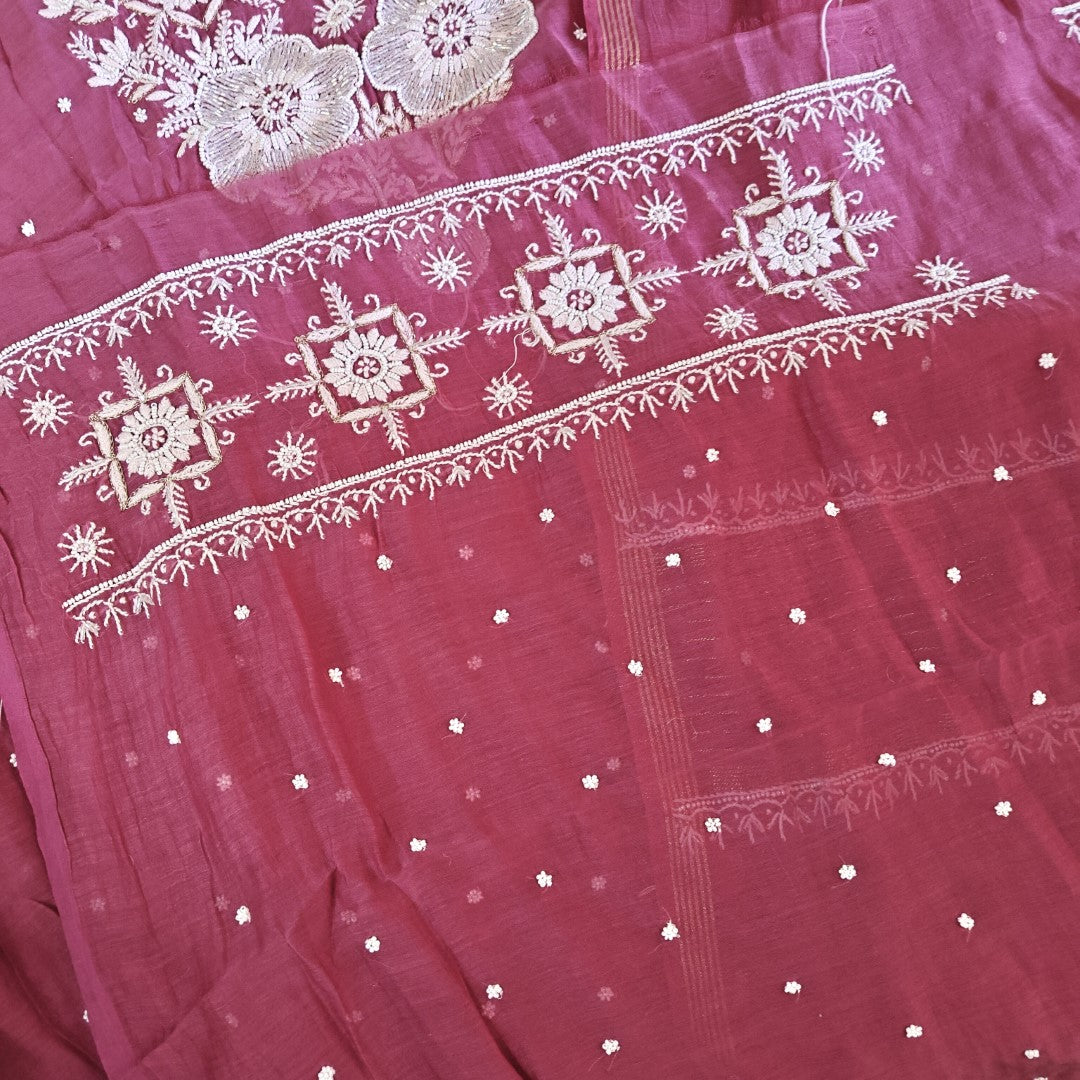 Wine Color Pure Mul handwork chikankari Kurta Dupatta set
