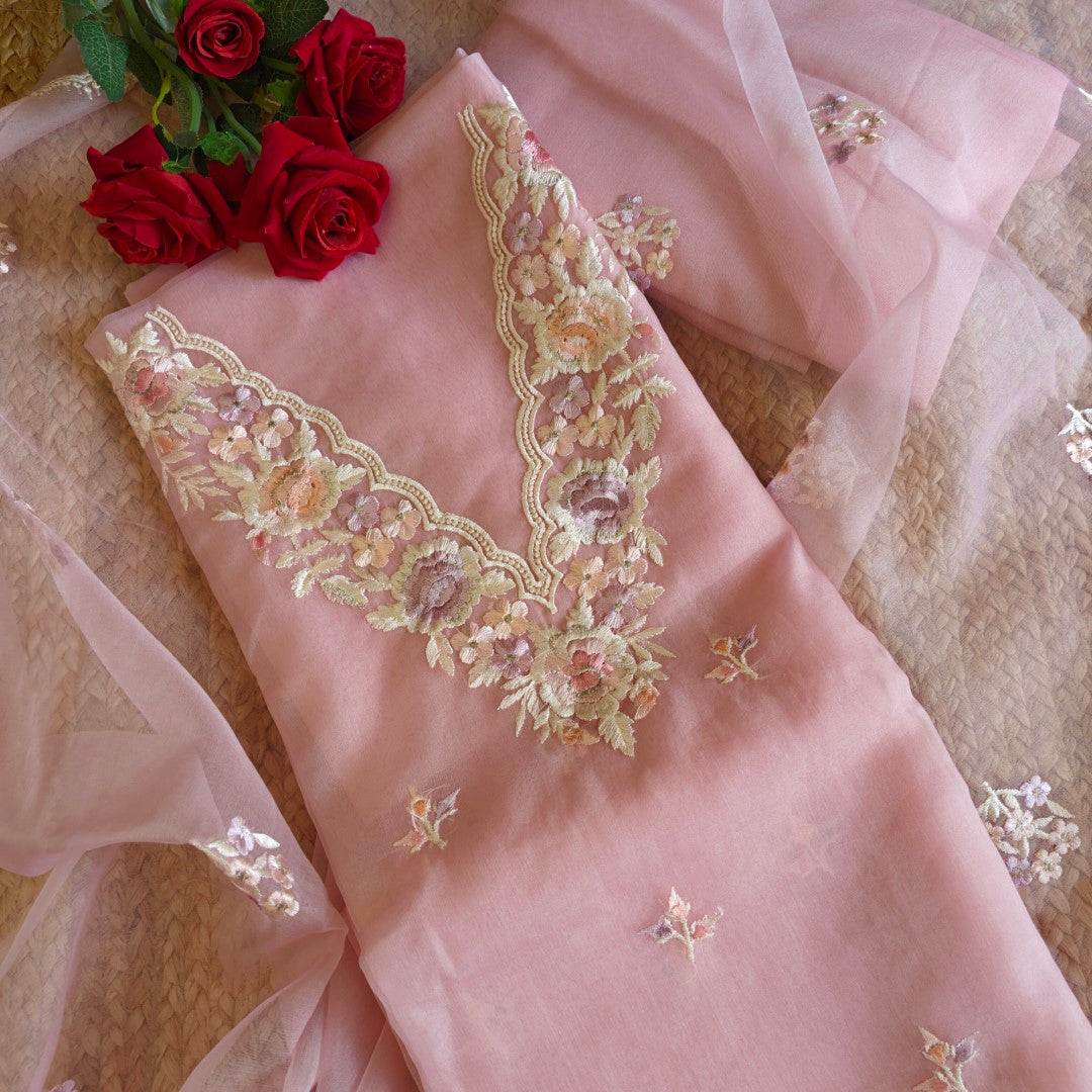 Parsi Embroidery Pink Pure Organza suit