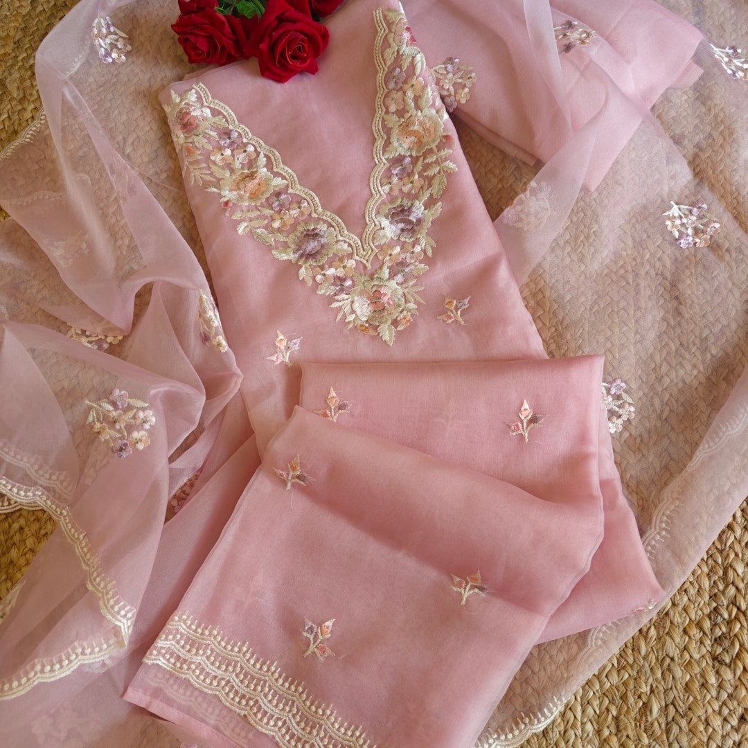 Parsi Embroidery Pink Pure Organza suit