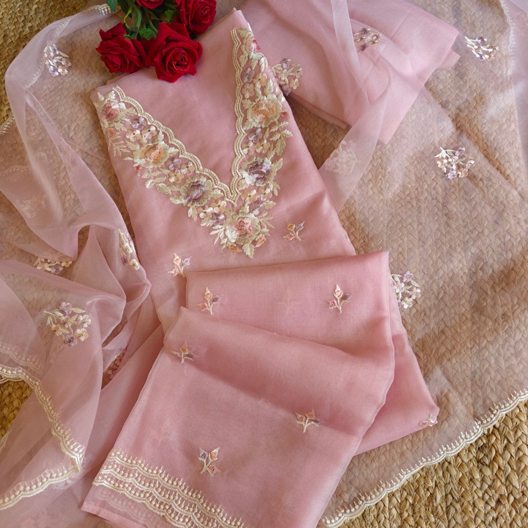 Parsi Embroidery Pink Pure Organza suit