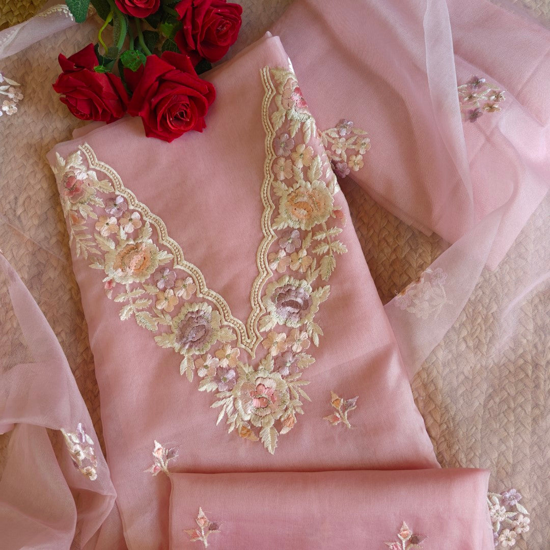 Parsi Embroidery Pink Pure Organza suit