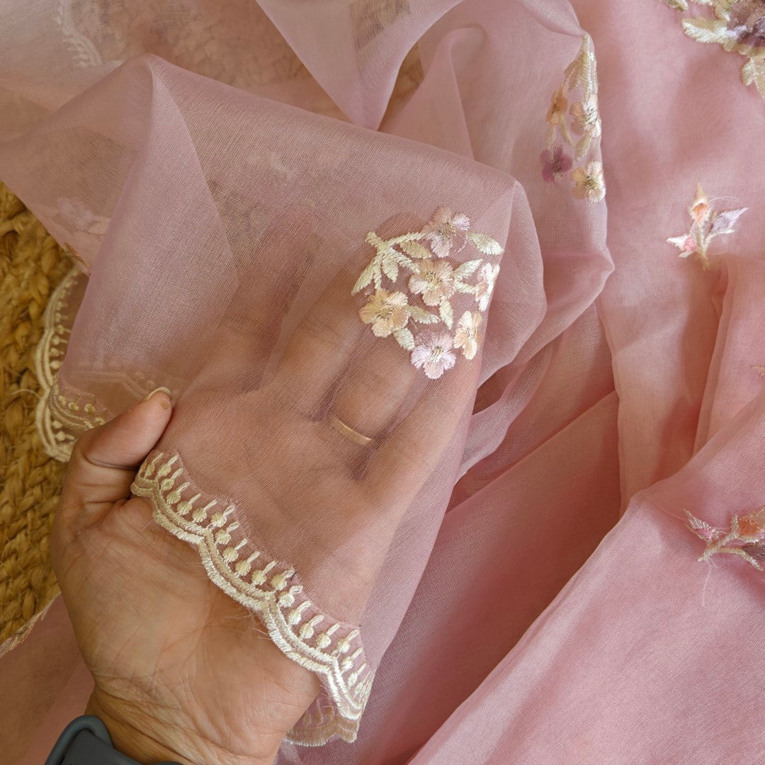 Parsi Embroidery Pink Pure Organza suit