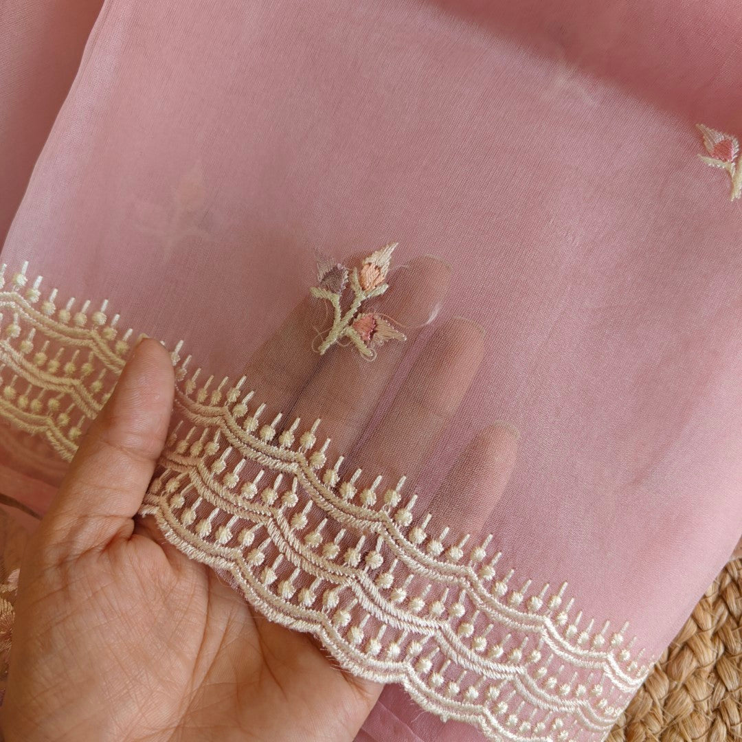 Parsi Embroidery Pink Pure Organza suit
