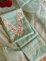Parsi Embroidery Aqua Pure Organza suit