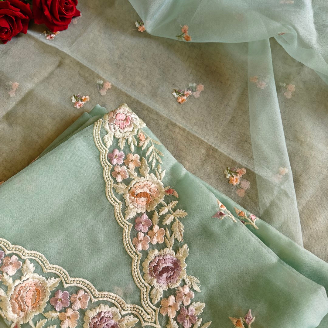 Parsi Embroidery Aqua Pure Organza suit