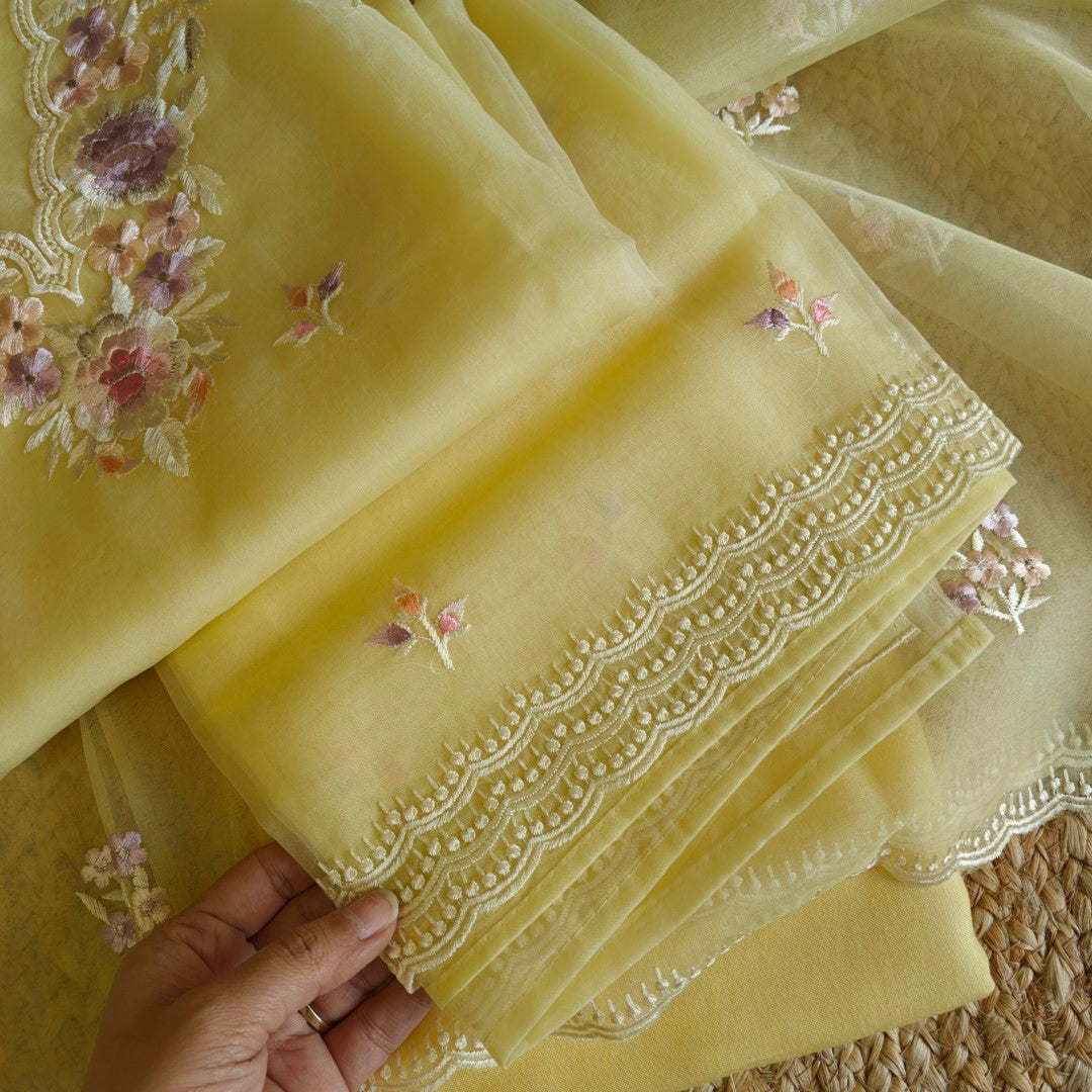 Parsi Embroidery Yellow Pure Organza suit