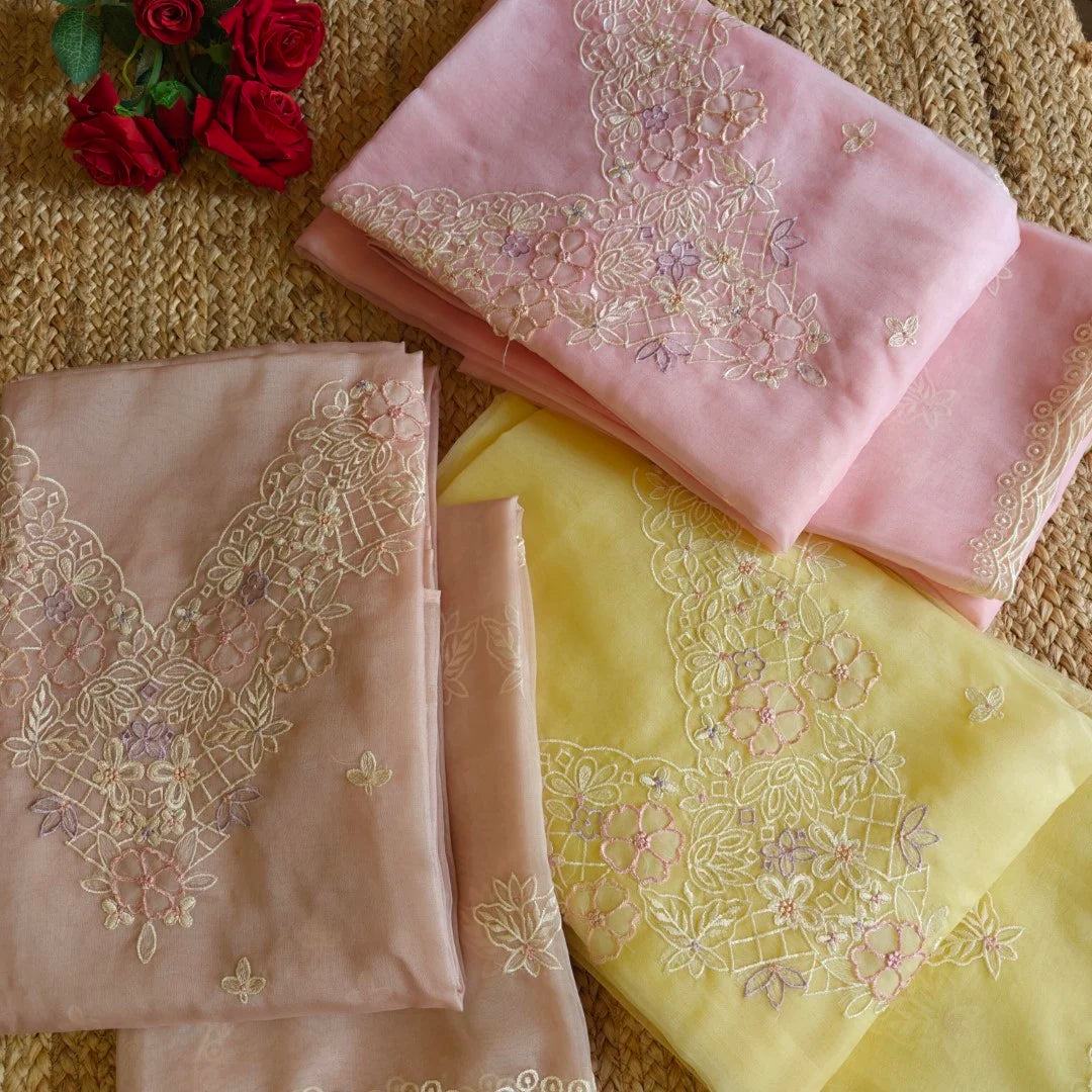 Parsi Embroidery Yellow Pure Organza suit