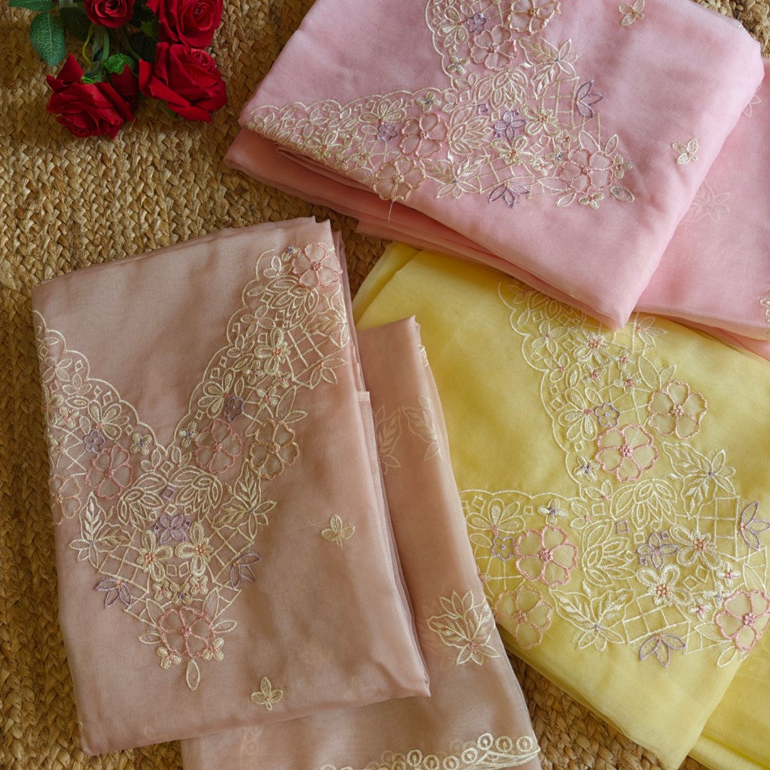 Parsi Embroidery Yellow Pure Organza suit