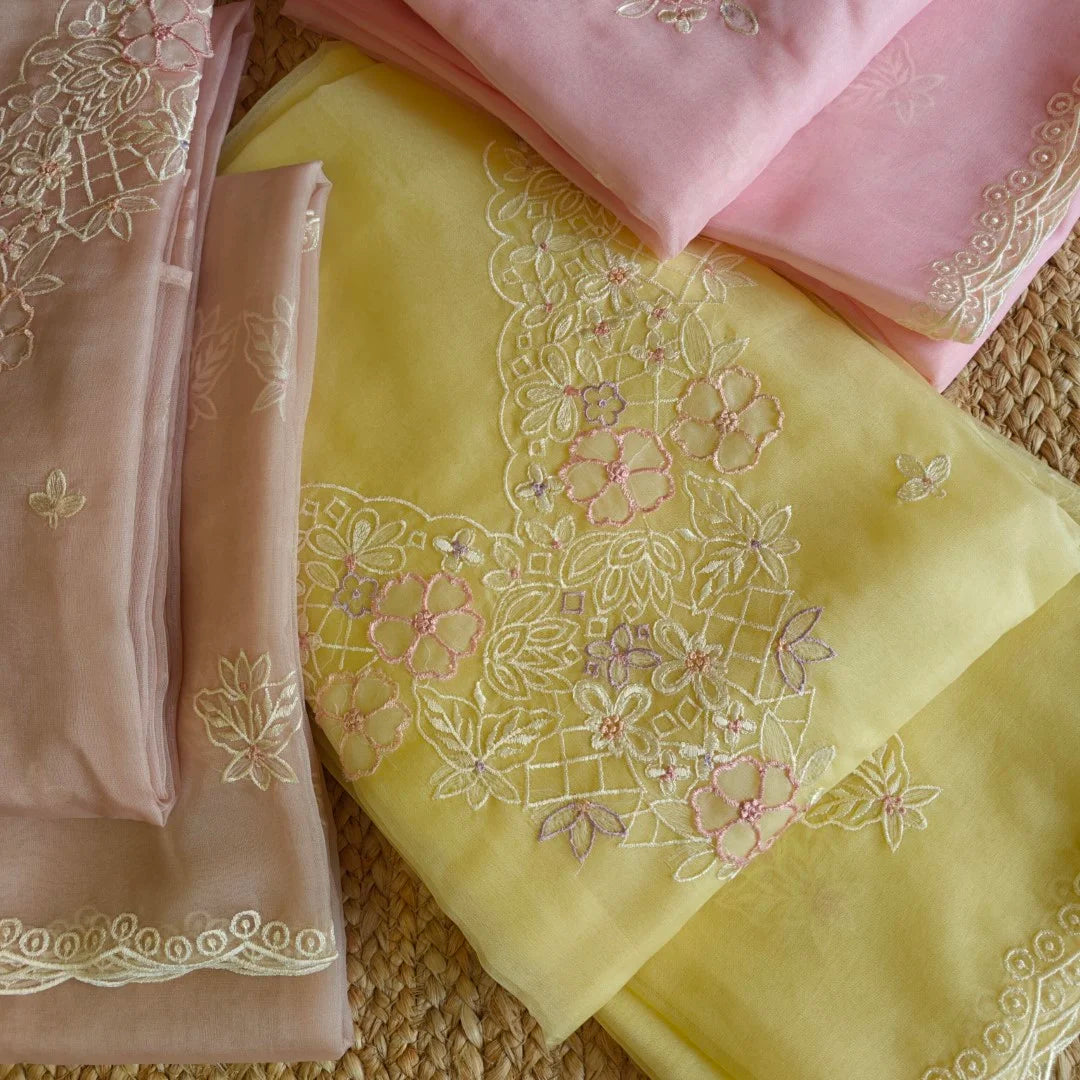 Parsi Embroidery Yellow Pure Organza suit