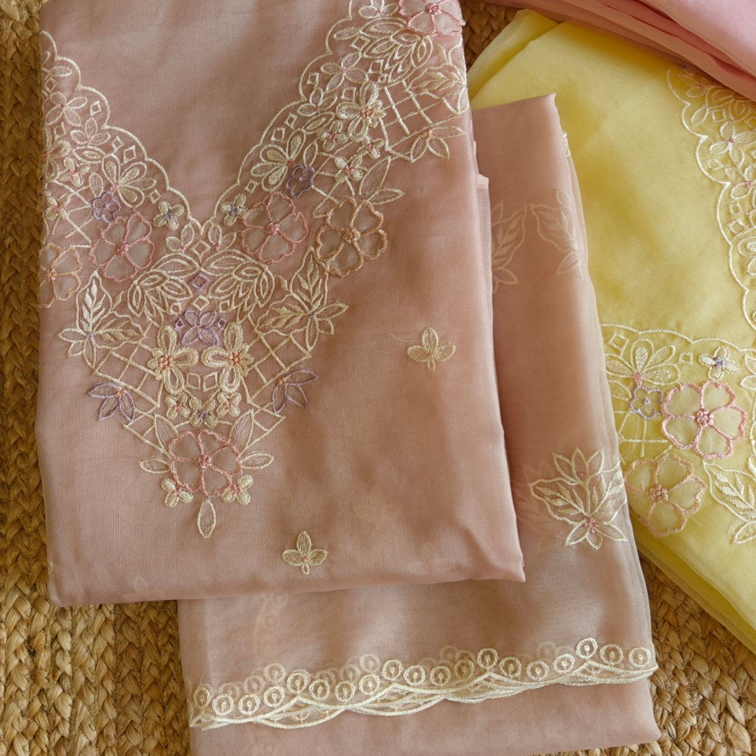 Parsi Embroidery light Mauve Pure Organza suit