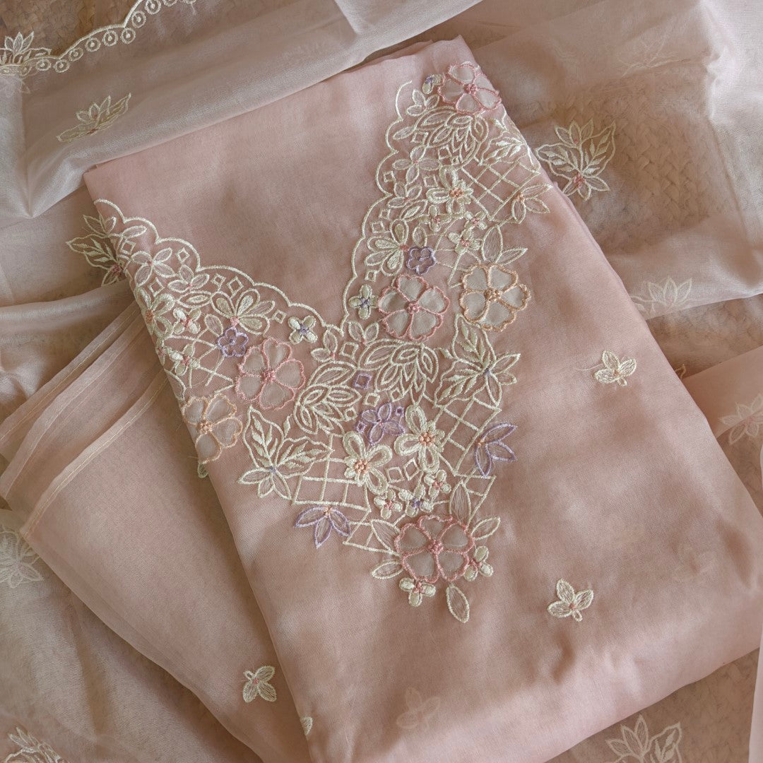 Parsi Embroidery light Mauve Pure Organza suit