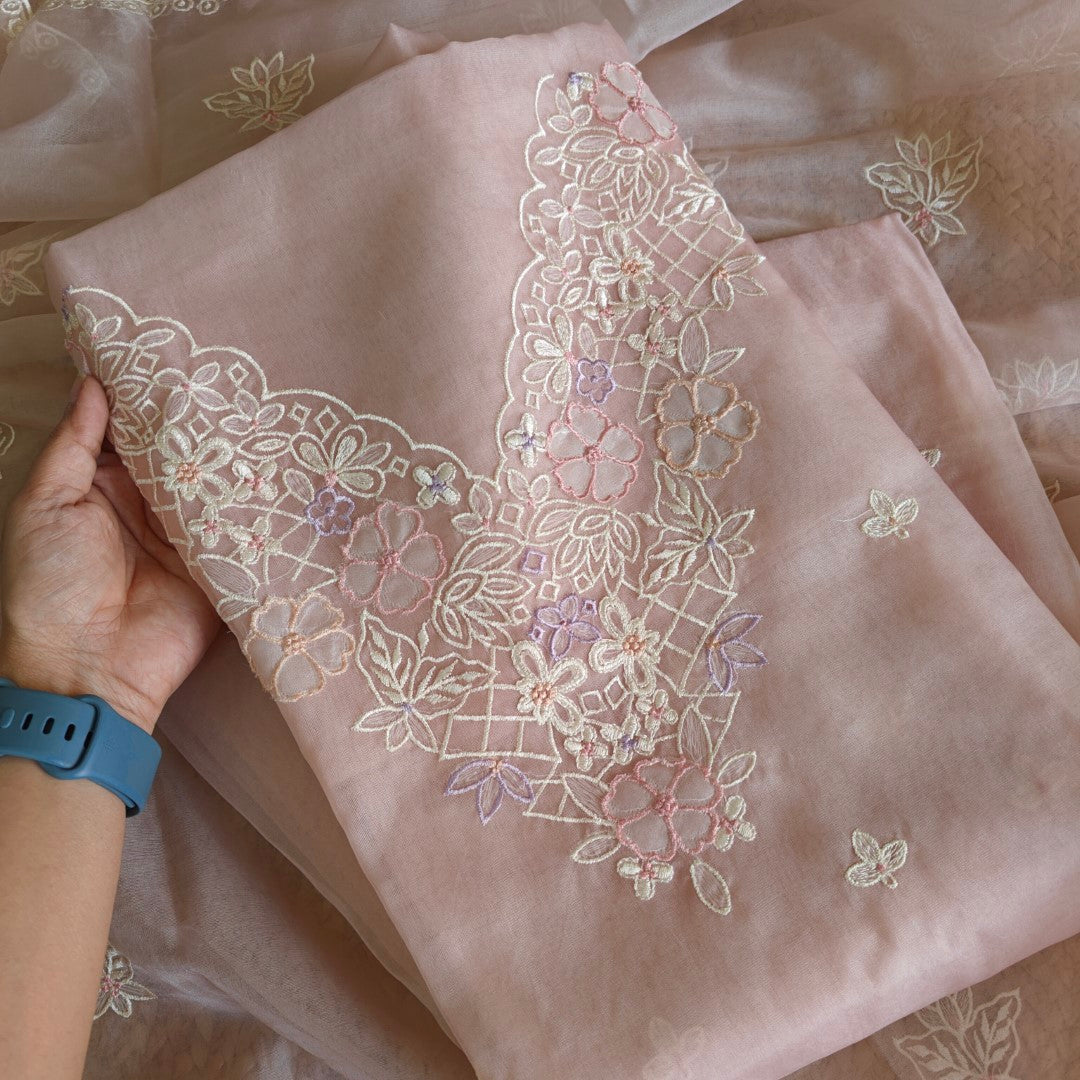 Parsi Embroidery light Mauve Pure Organza suit