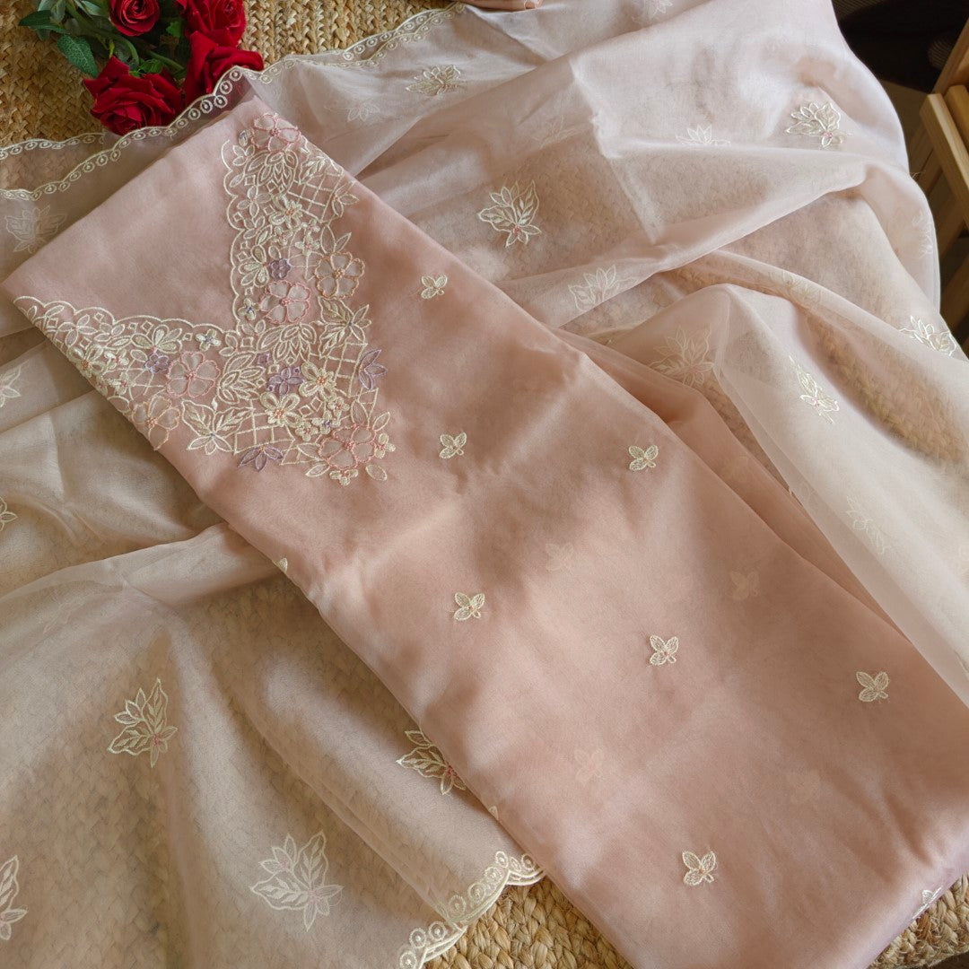 Parsi Embroidery light Mauve Pure Organza suit