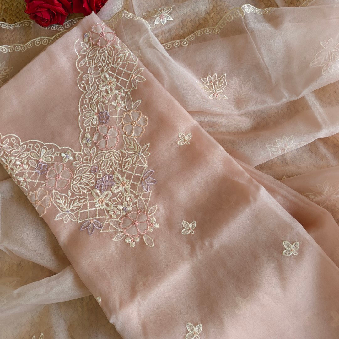 Parsi Embroidery light Mauve Pure Organza suit