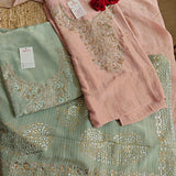 Hand Embroidery on Pure Crush Tissue in Pista Green color dress material