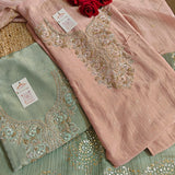 Hand Embroidery on Pure Crush Tissue in Pista Green color dress material