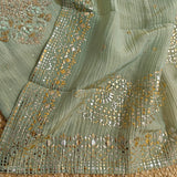Hand Embroidery on Pure Crush Tissue in Pista Green color dress material