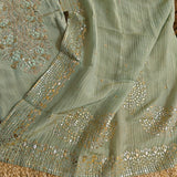 Hand Embroidery on Pure Crush Tissue in Pista Green color dress material