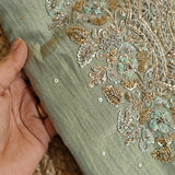 Hand Embroidery on Pure Crush Tissue in Pista Green color dress material
